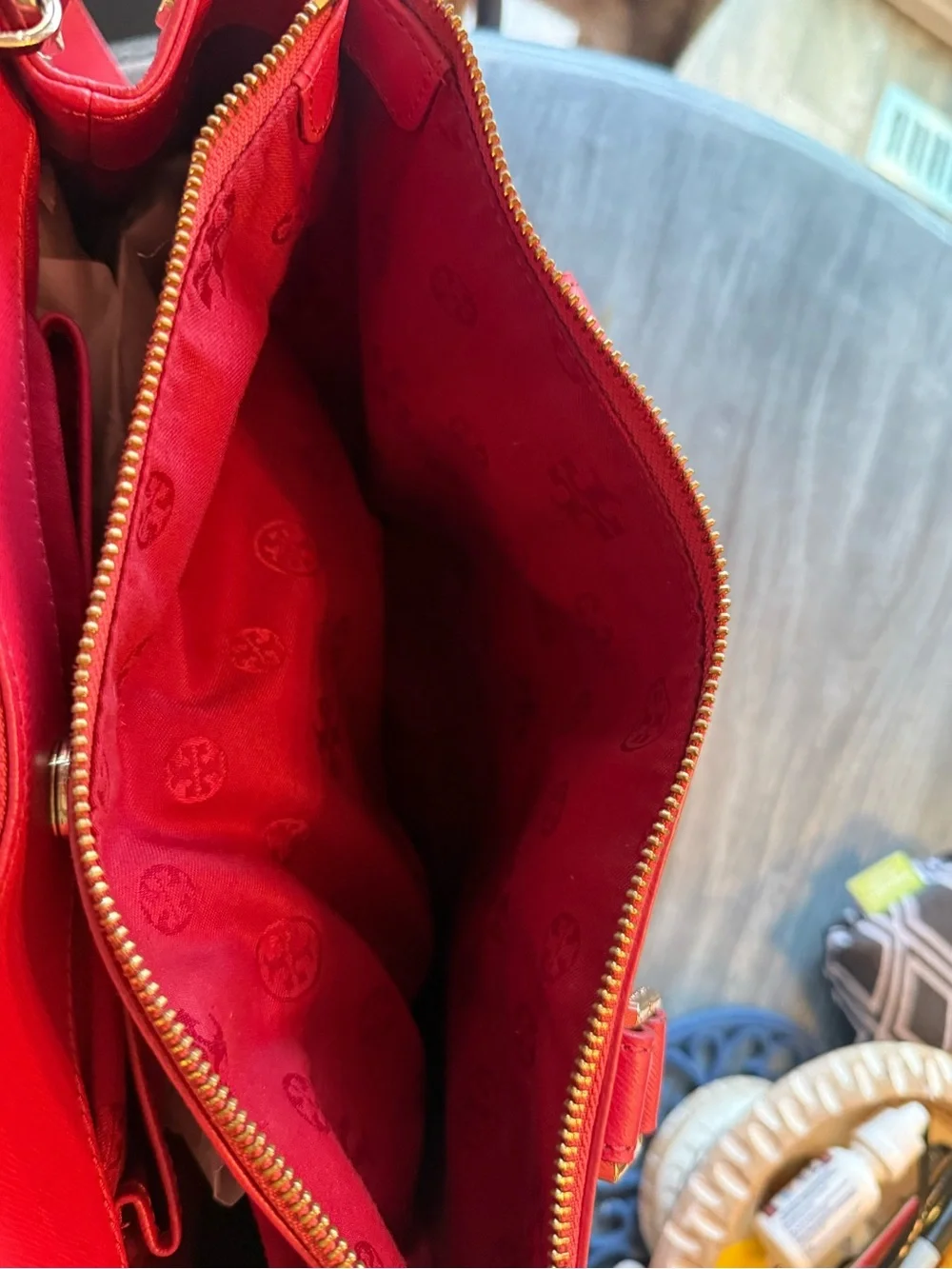 Tory Burch Bright Red Leather Satchel with Gold Hardware